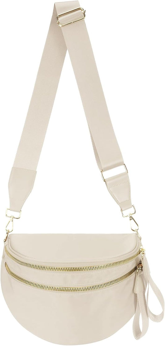 HOTPure Colour Crossbody Bag Bum Bag for Women,Spacious Purse Fanny Packs Belt Bag,Oversized Bum Bag (Colour Bum Bag-Beige)