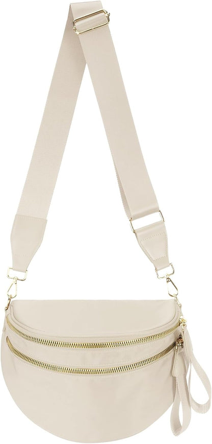 HOTPure Colour Crossbody Bag Bum Bag for Women,Spacious Purse Fanny Packs Belt Bag,Oversized Bum Bag (Colour Bum Bag-Beige)