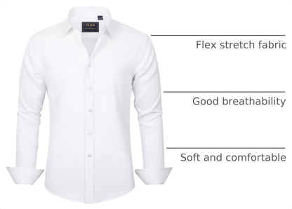 HOTJ.VER Men's Dress Shirts Solid Long Sleeve Stretch Wrinkle-Free Formal Shirt Business Casual Button Down Shirts