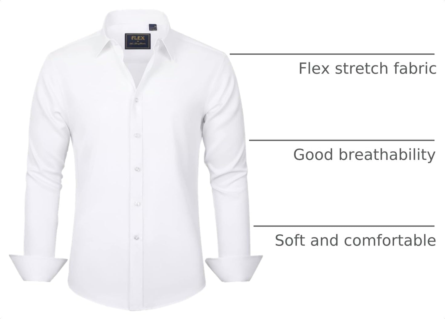 HOTJ.VER Men's Dress Shirts Solid Long Sleeve Stretch Wrinkle-Free Formal Shirt Business Casual Button Down Shirts