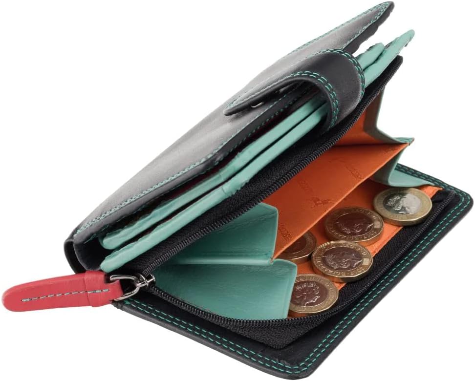 HOTVISCONTI Rainbow Leather Ladies Purse Style RFID Blocking RB51 (Black Rhumba)