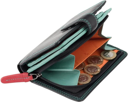 HOTVISCONTI Rainbow Leather Ladies Purse Style RFID Blocking RB51 (Black Rhumba)