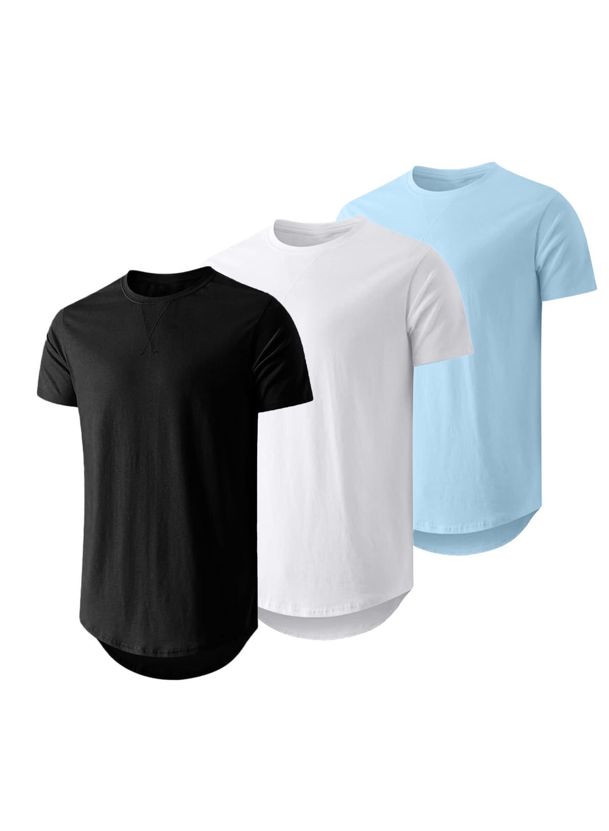 HOTJMIERR Mens 3 Pack Cotton Hipster Hip Hop Longline Crewneck T-Shirt