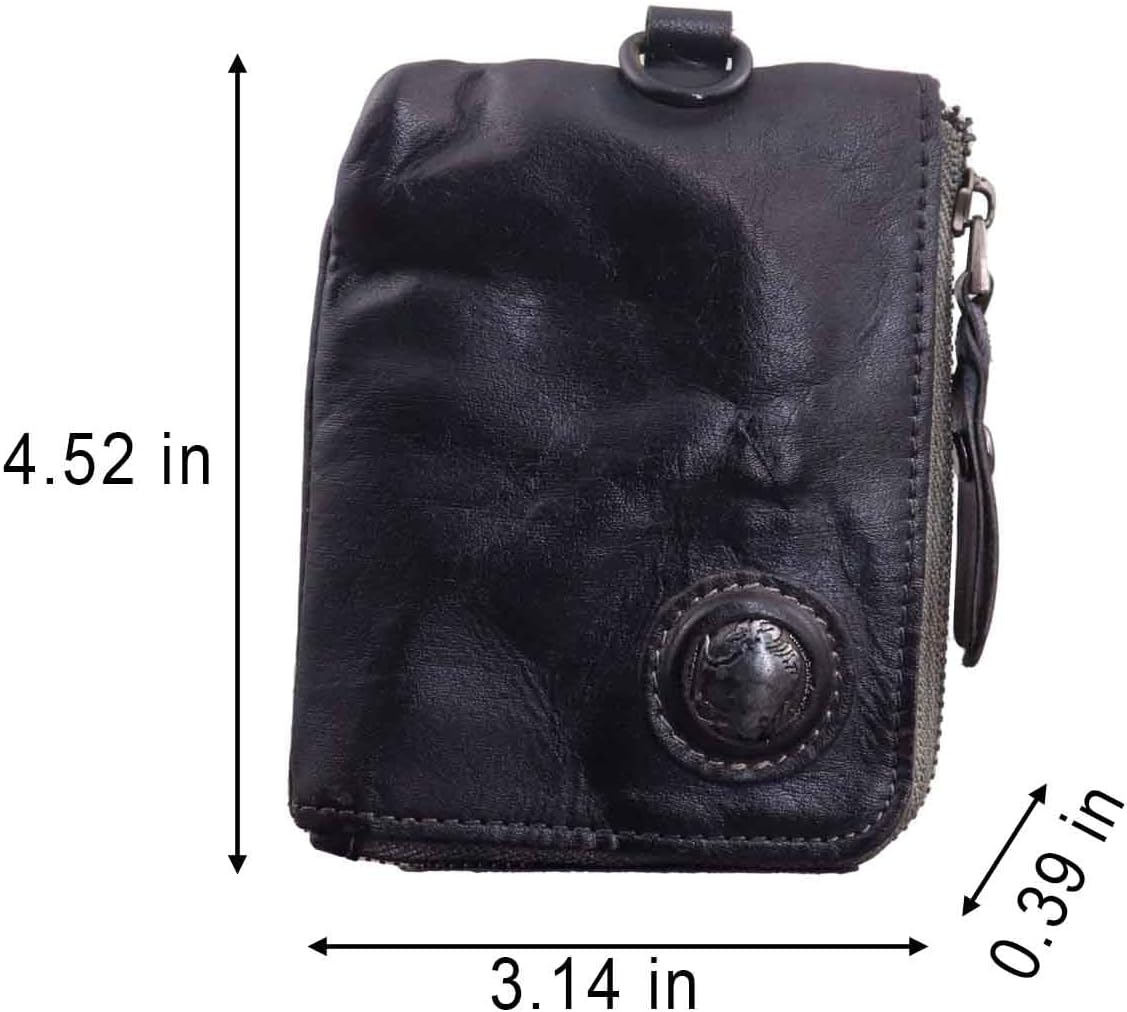 HOTMedieval Pouch, Mini Genuine Leather Coin Pouch Genuine Cowhide Handcrafted Keychain Coin Organizer Zipper Coin Pouch with Card Slot Credit Card Holder Keychain Coin Purse (Black)