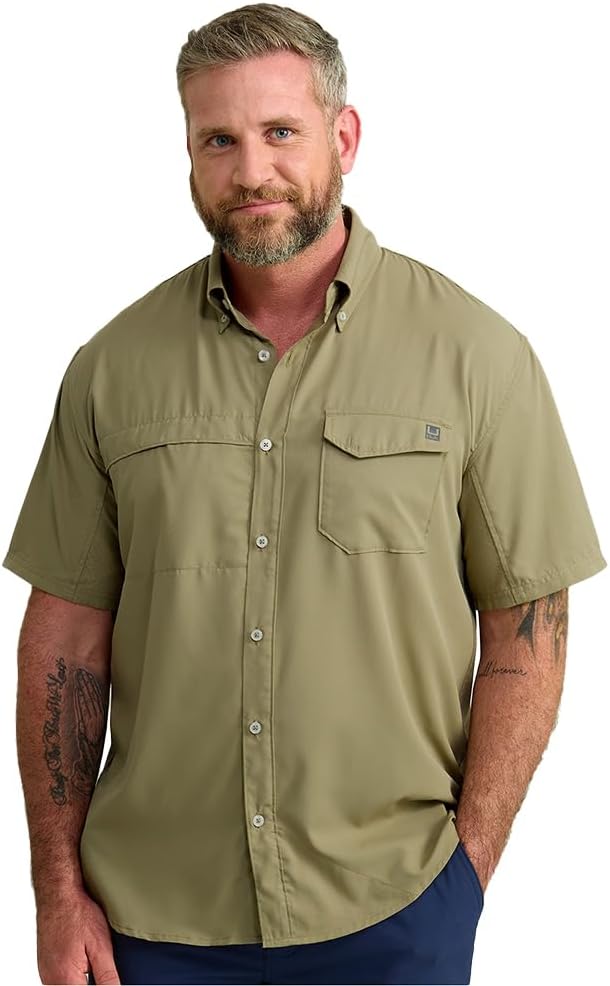 HOTHUK Men's Tide Point Kc Scott Original Artwork Short Sleeve Shirt, Fishing Button Down