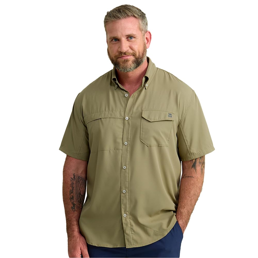 HOTHUK Men's Tide Point Kc Scott Original Artwork Short Sleeve Shirt, Fishing Button Down