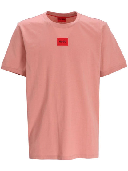 HOTHugo Mens Ribbed Crew Neck Regular Fit Center Logo T-Shirt