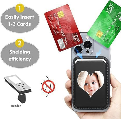 HOTCustom Leather Wallet for iPhone 16/15/14/13/12 Pro/Max/Plus/Mini Phone & Magnetic Case, Customizable Photo Text Words DIY Gift for Mens Ladies,RFID Card Holder with MagSafe Magnet Closure,Navy