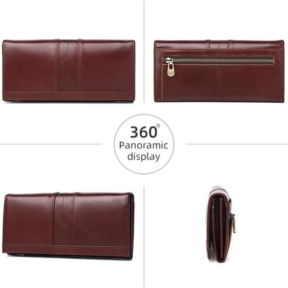 HOTRFID Blocking Wallets for Women Leather Long Ladies Wallet Bifold Womens Wallet with Coin Pocket ID Window,Coffee