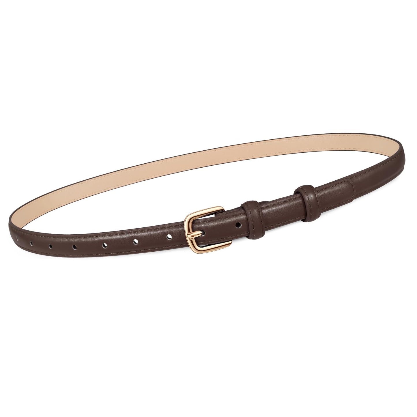 HOTJASGOOD Women Skinny Faux Leather Belt Thin Waist Belt for Women Jeans Dress Fashion Ladies Belt with Gold Buckle,21 Colors