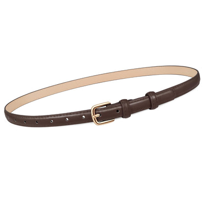 HOTJASGOOD Women Skinny Faux Leather Belt Thin Waist Belt for Women Jeans Dress Fashion Ladies Belt with Gold Buckle,21 Colors