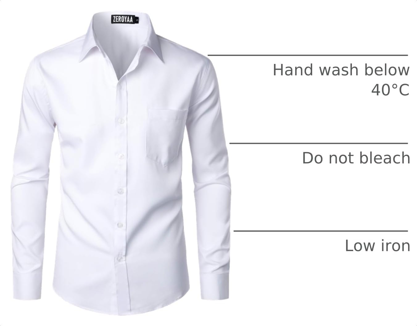 HOTZEROYAA Men's Urban Stylish Casual Business Slim Fit Long Sleeve Button Up Dress Shirt with Pocket