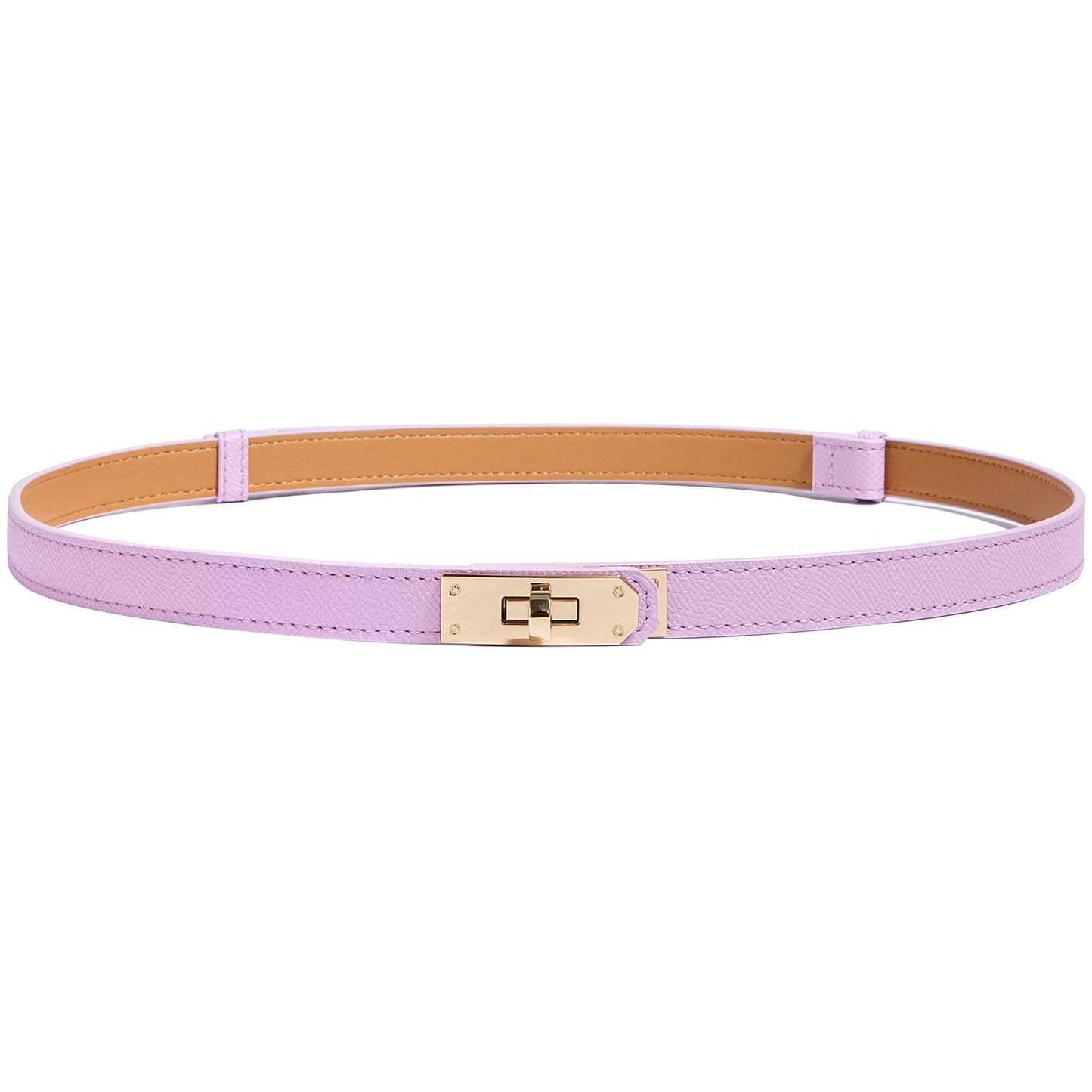 HOTWomen’s Skinny Leather Belt with Gold or Silver Turn-Lock Buckle – Adjustable Thin Belt for Dresses, Office & Wedding
