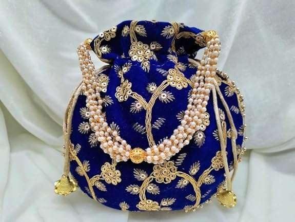 HOTIGH India Gift Hub Indian Handmade Women's Velvet Embroidered Potli Purse Bag Pouch Drawstring Bag | Indian Potli Handbag
