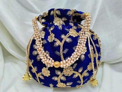 HOTIGH India Gift Hub Indian Handmade Women's Velvet Embroidered Potli Purse Bag Pouch Drawstring Bag | Indian Potli Handbag