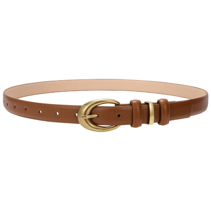 HOTTRIWORKS Women Leather Belt for Jeans Pants Fashion Ladies Skinny Faux Leather Dress belt with Gold Buckle