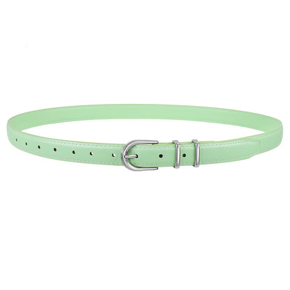 HOTJASGOOD Women Skinny Leather Belt for Jeans Pants Fashion Ladies Thin Belt for Dress with Gold Single Prong Buckle