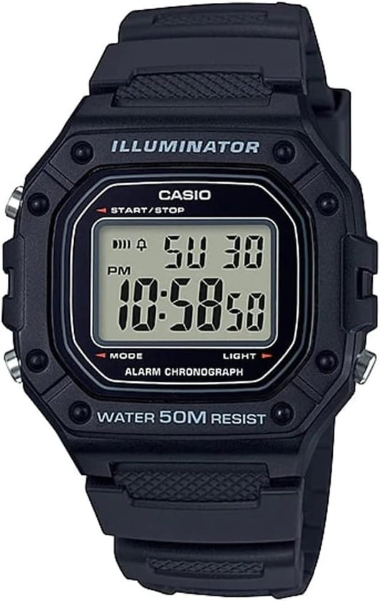 HOTCasio W218H Series | Men’s Digital Watch | 50M WR | 1/100 Second Stopwatch | 100 SEC Chronograph | LED Backlight | Countdown Timer | Daily Alarm | Hourly Time Signal | 7 Year Battery