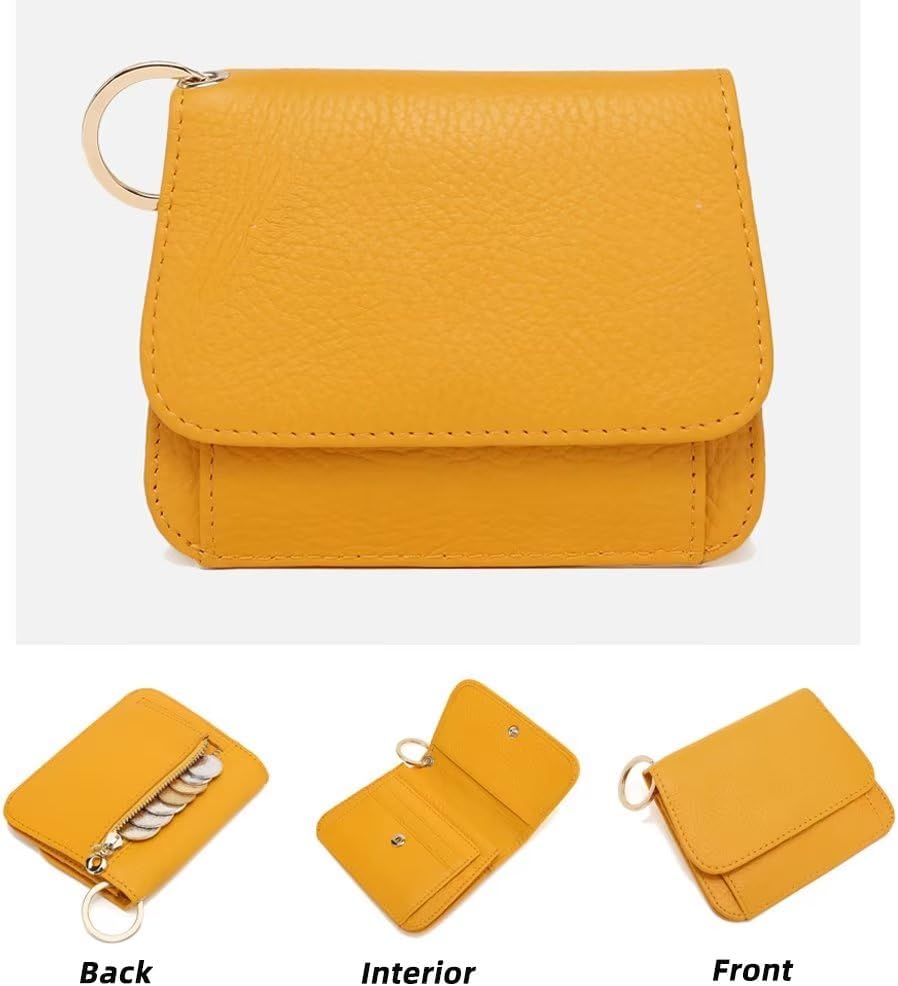 HOTMudono Small Wallet for Women RFID Blocking Genuine Leather Card Case Slim Tri-Fold Wallet with Zipper Pocket and Keychain