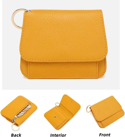 HOTMudono Small Wallet for Women RFID Blocking Genuine Leather Card Case Slim Tri-Fold Wallet with Zipper Pocket and Keychain