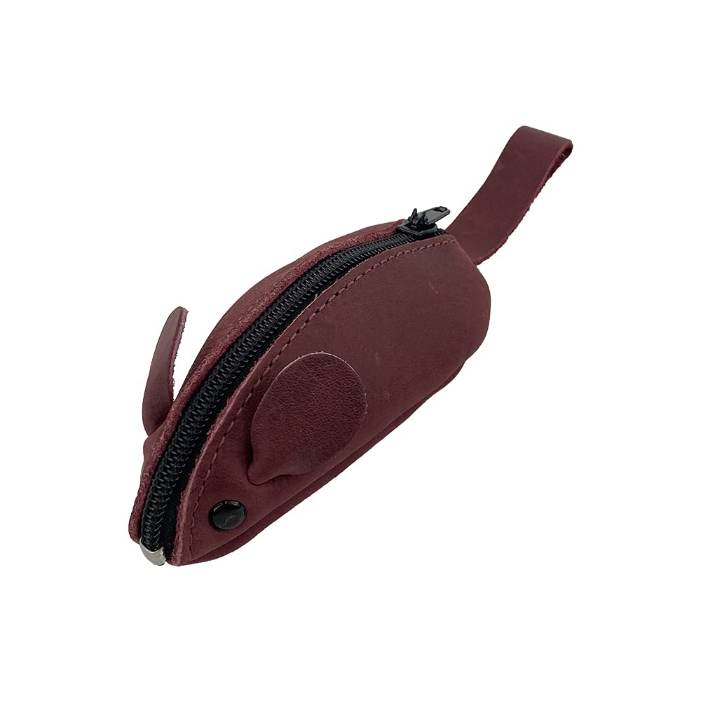 HOTHide & Drink, Mouse-Shaped Coin Pouch, Change Pouch, Pocket Case for Coins, Travel Accessory, Full Grain Leather, Handmade, Bourbon Brown