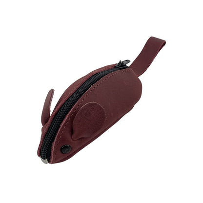 HOTHide & Drink, Mouse-Shaped Coin Pouch, Change Pouch, Pocket Case for Coins, Travel Accessory, Full Grain Leather, Handmade, Bourbon Brown
