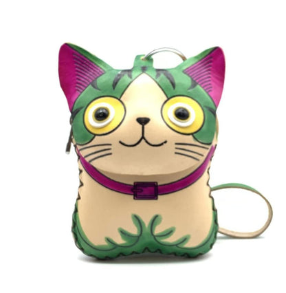 HOTHandmade Leather 3D Cat Coin Purse With Removable Wrist Strap (Blue)