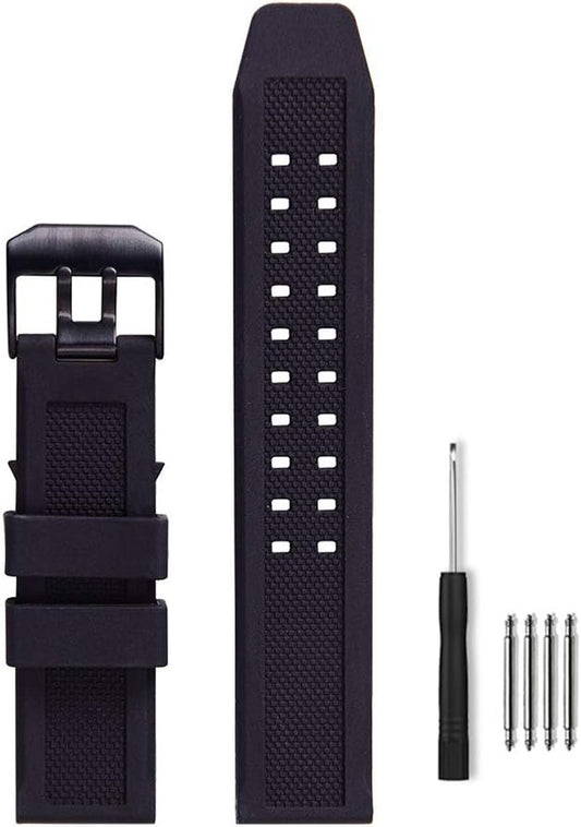 HOT23mm Rubber Watch Strap Fits 3050 8800 3950 Series Silicone Replacement Band with Black/Silver Buckle Waterproof (Black - Black Buckle)