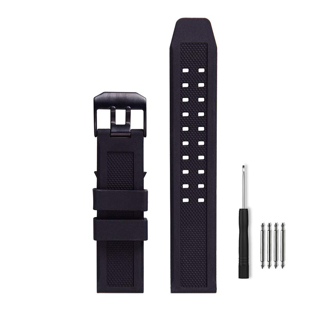 HOT23mm Rubber Watch Strap Fits 3050 8800 3950 Series Silicone Replacement Band with Black/Silver Buckle Waterproof (Black - Black Buckle)