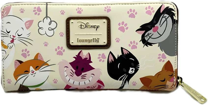 HOTLoungefly Disney Aristocats Alice in Wonderland Cats Zip Around Wallet Womens Cat Pawprint Faux Leather