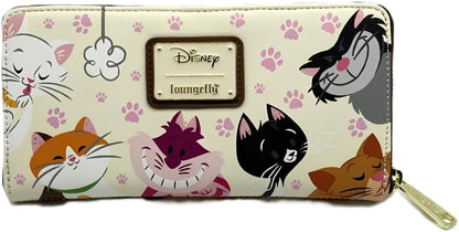 HOTLoungefly Disney Aristocats Alice in Wonderland Cats Zip Around Wallet Womens Cat Pawprint Faux Leather