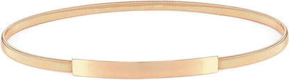 HOTVONMELLI Skinny Metal Cinch Belt for Dress Stretch Thin Waist Belt for Women Gold/Silver