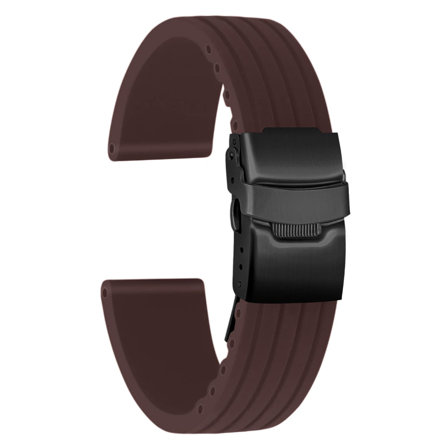 HOTSilicone Watch Strap Replacement Rubber Watch Band Waterproof Stripe Pattern - 14mm, 16mm, 18mm, 20mm, 22mm, 24mm Watch Bracelet with Stainless Steel Deployment Black Buckle