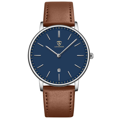 HOTBEN NEVIS Watch, Mens Watch, Minimalist Fashion Simple Wrist Watch Analog Date with Leather Strap