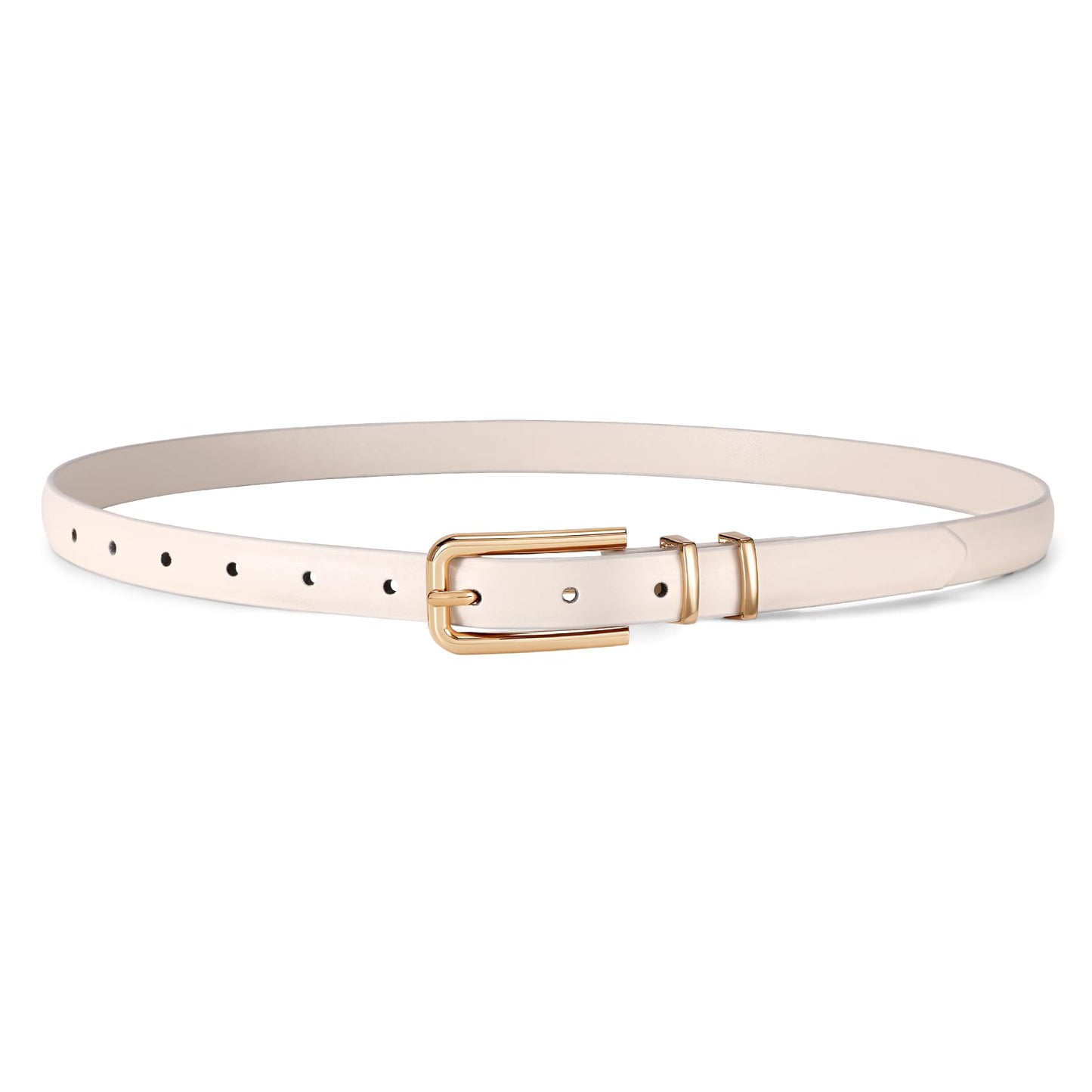 HOTJASGOOD Women's Skinny PU Leather Belt Thin Waist Belt with Gold Buckle for Jeans Pants Dresses 0.7