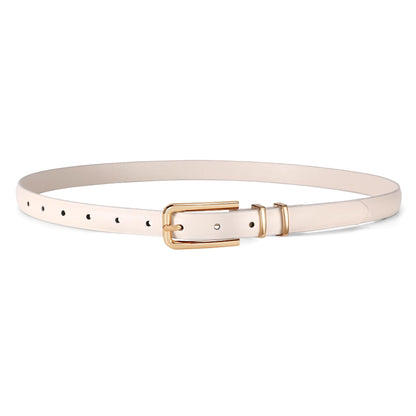 HOTJASGOOD Women's Skinny PU Leather Belt Thin Waist Belt with Gold Buckle for Jeans Pants Dresses 0.7