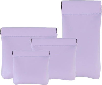 HOTSnap Closure Organizer Coin Purse Pouch, 4PCS PU Leather Pouch Holder Set for Purse, No Squeeze Snap Closure Small Pouches for Makeup, Tech, Travel & Daily Use (Purple)