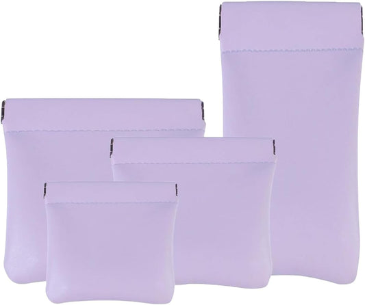 HOTSnap Closure Organizer Coin Purse Pouch, 4PCS PU Leather Pouch Holder Set for Purse, No Squeeze Snap Closure Small Pouches for Makeup, Tech, Travel & Daily Use (Purple)