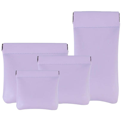 HOTSnap Closure Organizer Coin Purse Pouch, 4PCS PU Leather Pouch Holder Set for Purse, No Squeeze Snap Closure Small Pouches for Makeup, Tech, Travel & Daily Use (Purple)