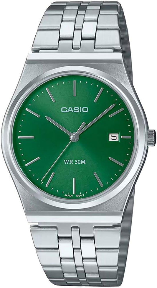 HOTCasio MTP-B145D-3AV Men's Vintage Stainless Steel Green Dial 3-Hand Analog Watch