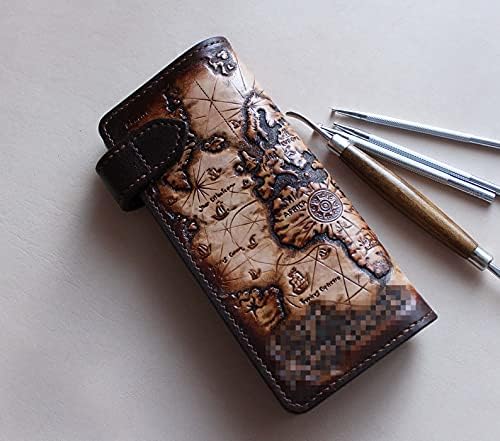 HOTMen's 3D Genuine Leather Wallet, Long wallet, Biker wallet, Hand-Carved, Hand-Painted, Leather Carving, Custom wallet, Personalized wallet, Boat, Ship