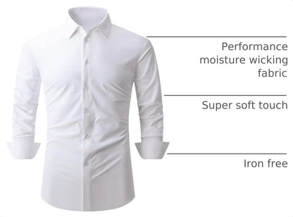HOTSAMERM Mens Dress Shirt Stretch Wrinkle Free Casual Button Down Shirts | 4-Way Stretch & Moisture Wicking Performance Shirt for Business, Wedding, Work, Church, Easy Care Lightweight & Breathable