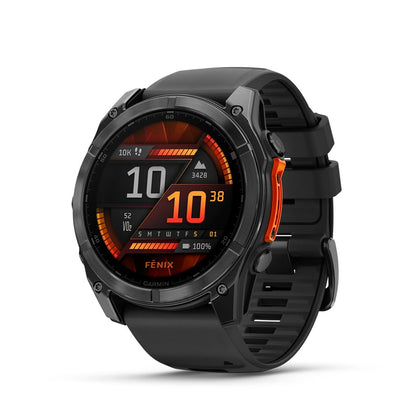HOTGarmin fēnix® 8 – 47 mm, Solar, Sapphire, Premium Multisport GPS Smartwatch, Long-Lasting Battery Life, Dive-Rated, Built-in LED Flashlight, Titanium with Amp Yellow/Graphite Band | 47mm Sapphire Solar Multisport GPS, Titanium Case, Built-in LED Flashl