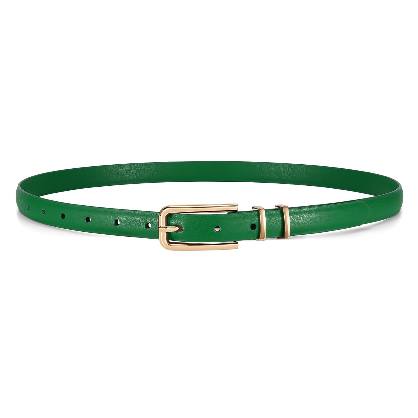 HOTJASGOOD Women's Skinny PU Leather Belt Thin Waist Belt with Gold Buckle for Jeans Pants Dresses 0.7