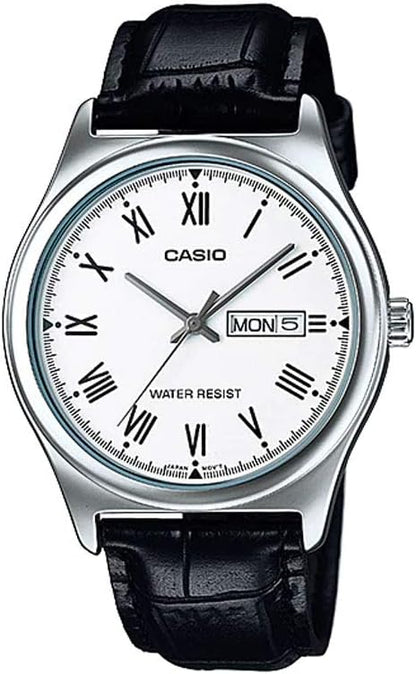 HOTCasio MTP-V006L-7B Men's Leather Band White Roman Dial Day Date 3-Hand Analog Watch