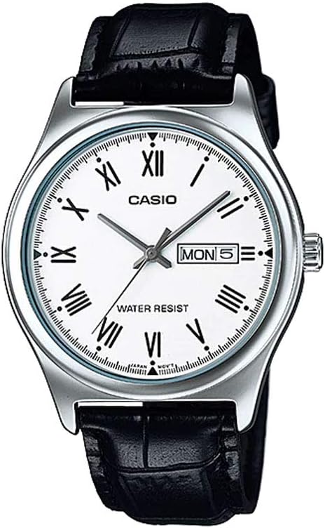 HOTCasio MTP-V006L-7B Men's Leather Band White Roman Dial Day Date 3-Hand Analog Watch