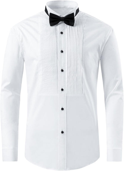 HOTGollnwe Tuxedo Shirts for Men Wing Collar French Cuff with Cufflinks and Bow Tie