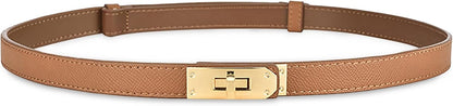 HOTANHAISHUILV Women's Skinny Leather Belt with Adjustable Golden Turn-Lock Buckle - Ideal for Dresses, Jeans, and Coats