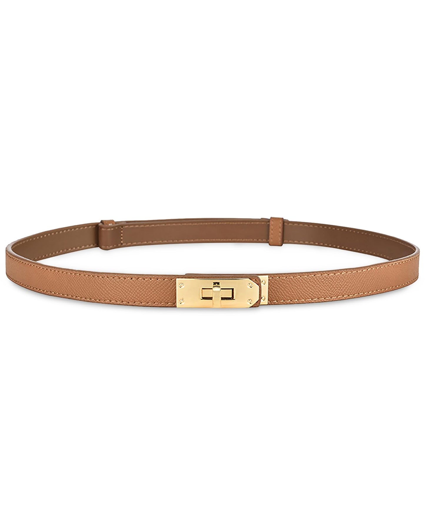 HOTANHAISHUILV Women's Skinny Leather Belt with Adjustable Golden Turn-Lock Buckle - Ideal for Dresses, Jeans, and Coats