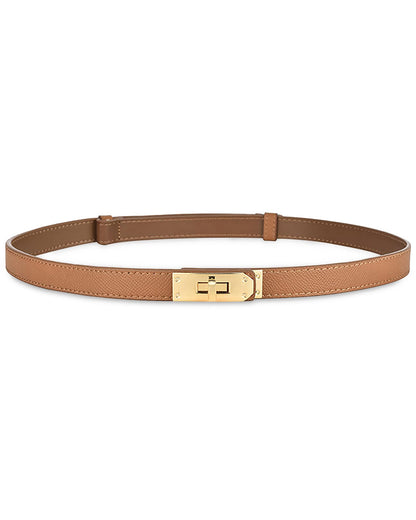 HOTANHAISHUILV Women's Skinny Leather Belt with Adjustable Golden Turn-Lock Buckle - Ideal for Dresses, Jeans, and Coats
